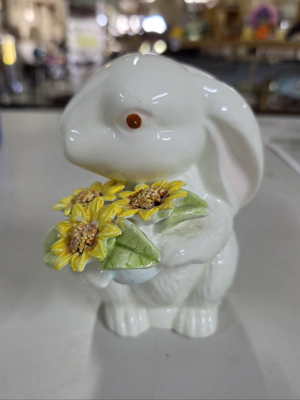 Vintage K’s Collection White Ceramic Bunny Figurine Sunflower Easter 2004